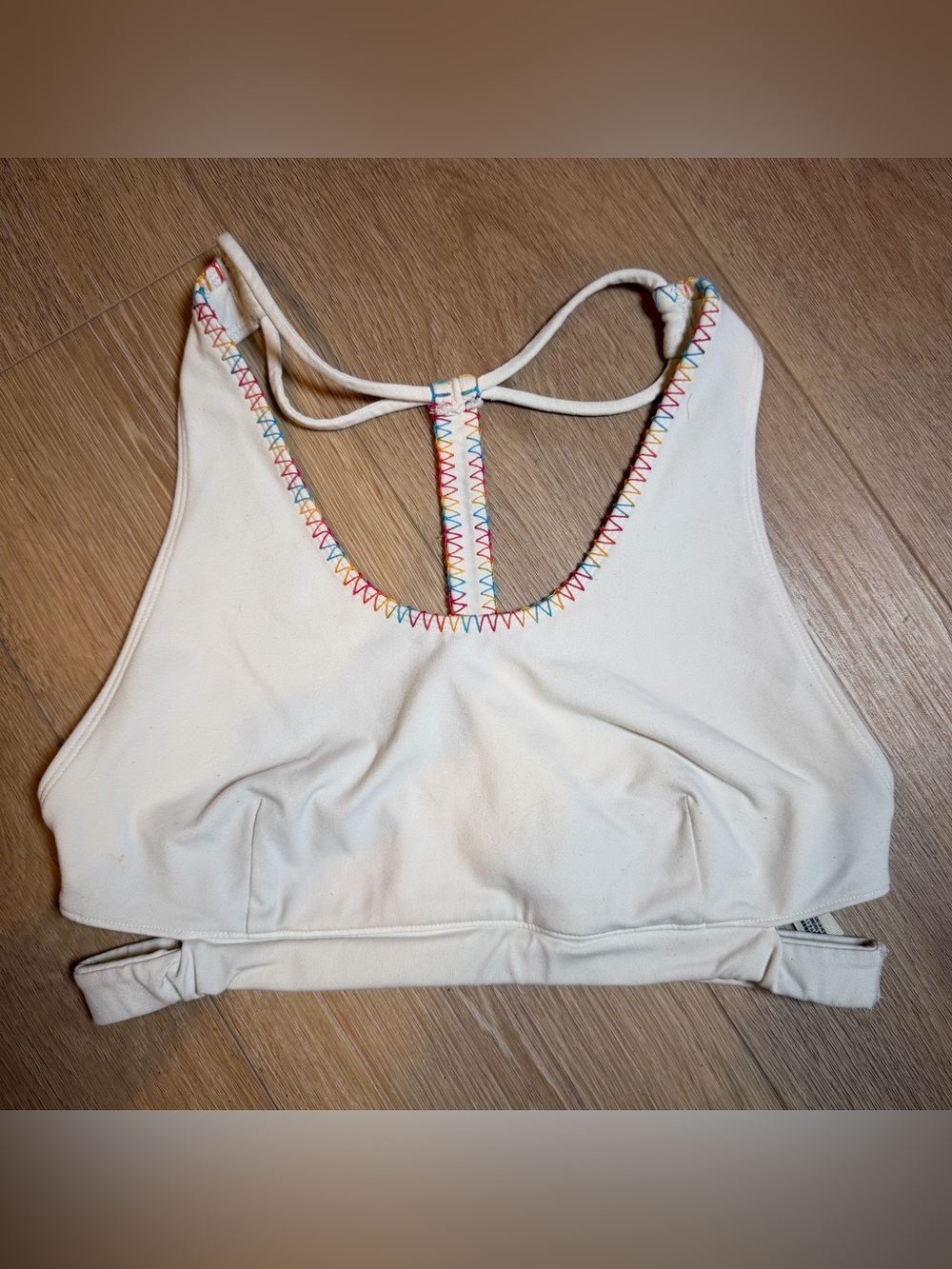 Women’s Cream Crop Tank with Multicolor Stitch Detail M/L